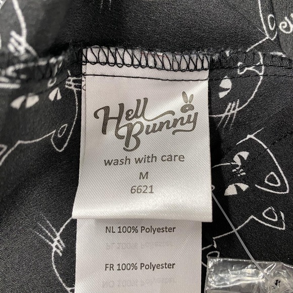 Hell Bunny Shirt Womens Medium Black Cat Print Short Sleeve Button Top Novelty - Picture 6 of 13